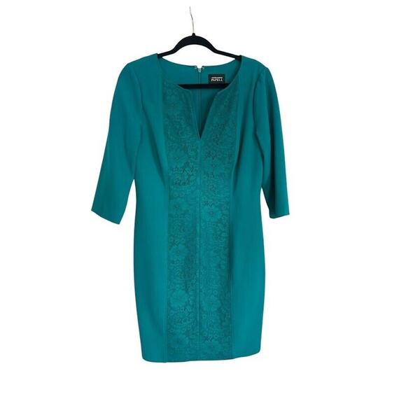 ADRIANNA PAPELL Size 10 Sheath Dress Green Lace Stretch Office Wedding Formal - Picture 1 of 7